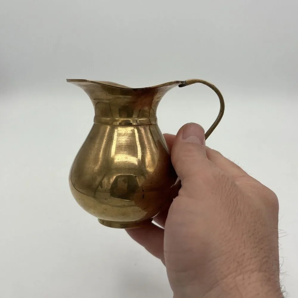 Vintage Brass Pitcher Creamer Vase Decorative Small With Handle India